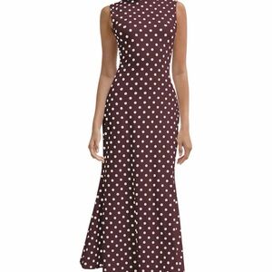 Sleeveless Burgundy Polka Dot Maxi Dress